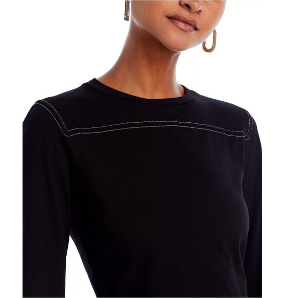 RE/DONE Cropped Varsity Tee in Black With Cream Stitch Size S - Picture 3 of 8